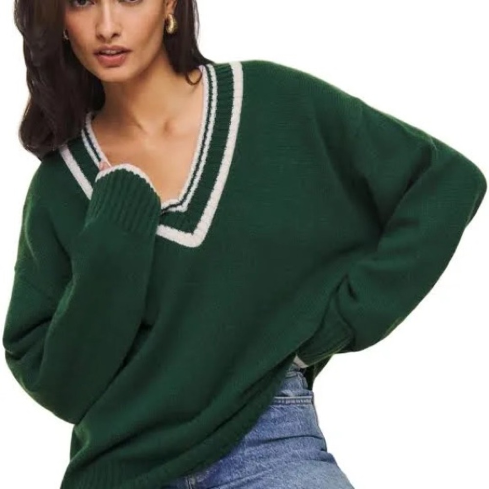 Reformation Forest Green V-Neck Sweater